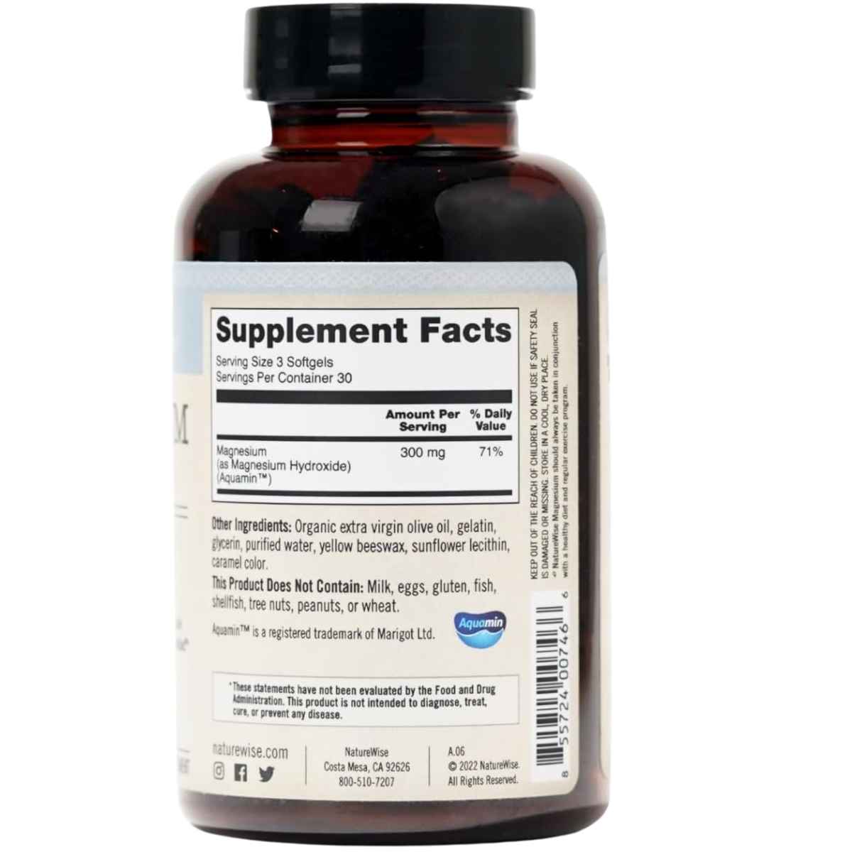 NatureWise Magnesio 300 mg - 90 Cápsulas Blandas - Tabla Nutricional - Haz Tu Pedido