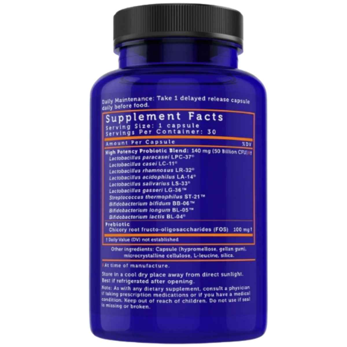 Lovebug Probiotics Potencia Avanzada para Cada Día 50 Mil Millones CFU - 30 Cápsulas - Tabla Nutricional - Haz Tu Pedido