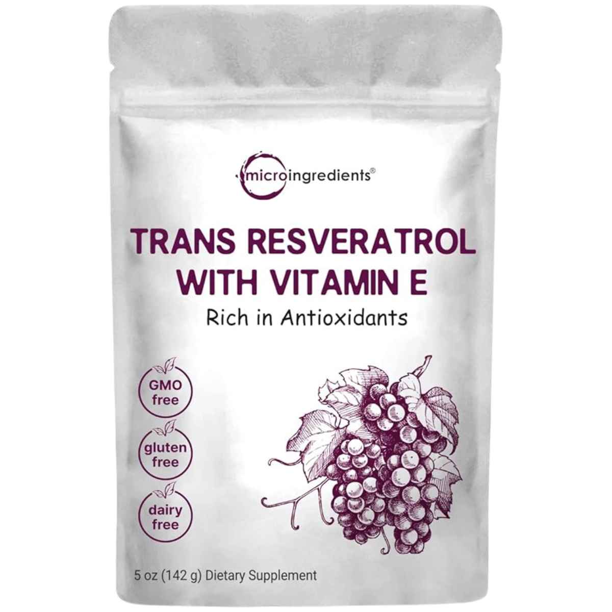 Micro Ingredients Trans-Resveratrol con Polvo de Vitamina E - 142 g