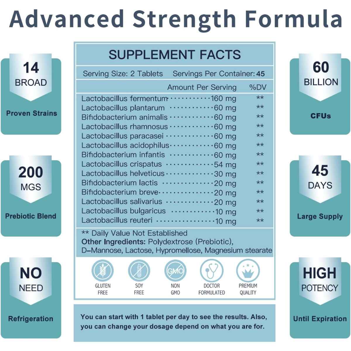 Nature Target Probiótico para Hombres Bienestar Intestinal y Mental 60 Mil Millones CFU - 90 Tabletas - Tabla Nutricional - Haz Tu Pedido