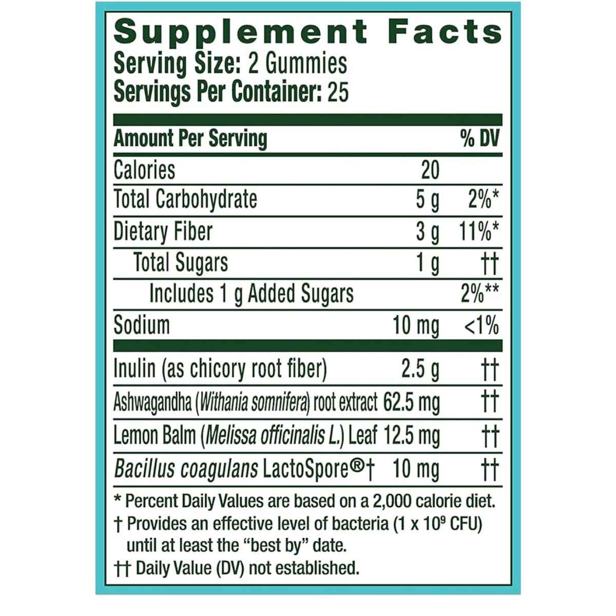 Align Probiotic Suplemento Probiótico Digestivo Relajante Con Ashwagandha - Sabor Bayas - 50 Gomitas - Tabla Nutricional - Haz Tu Pedido