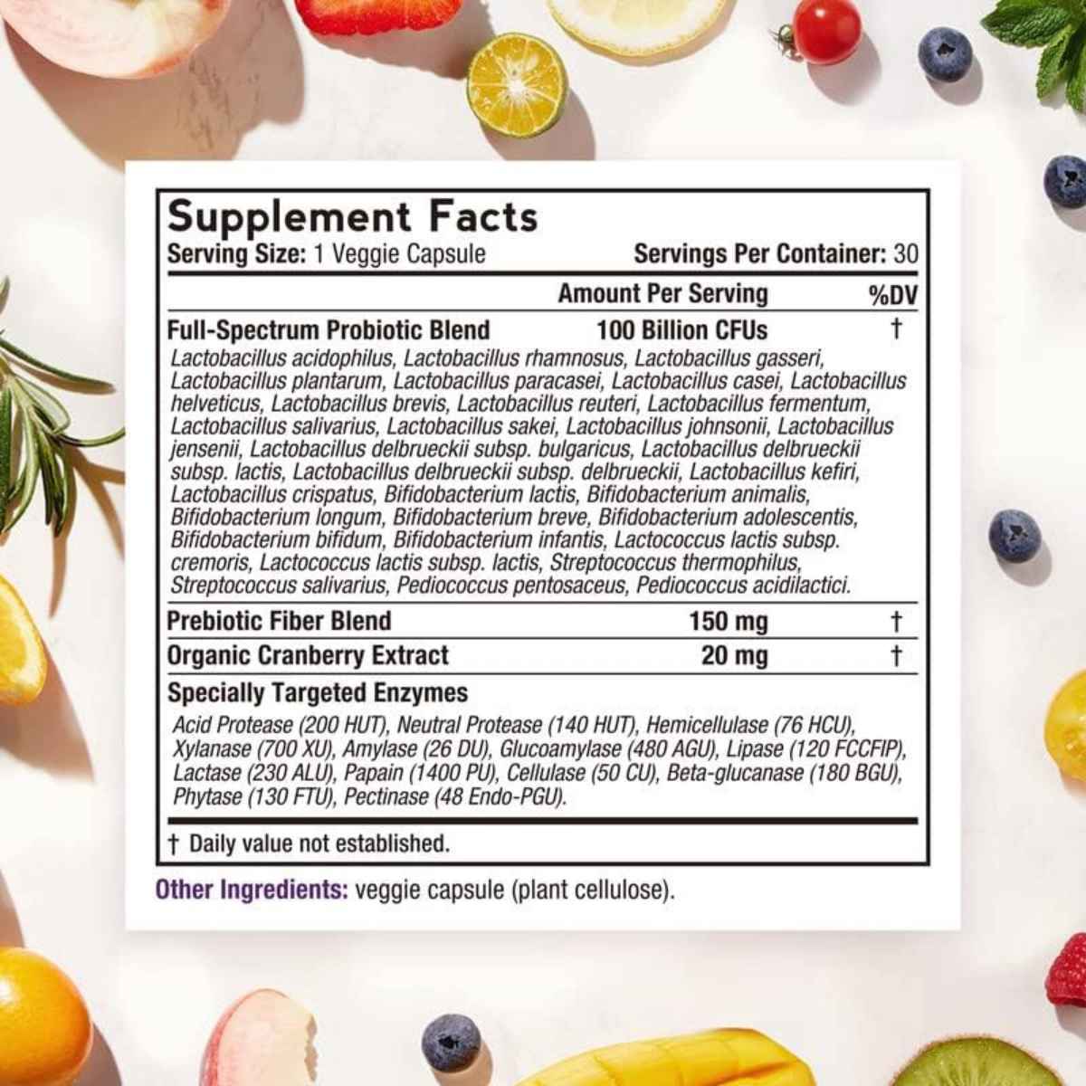 Doctor's Recipes Probiótico para Mujeres 100 Mil Millones CFU - 30 Cápsulas Vegetales - Tabla Nutricional - Haz Tu Pedido