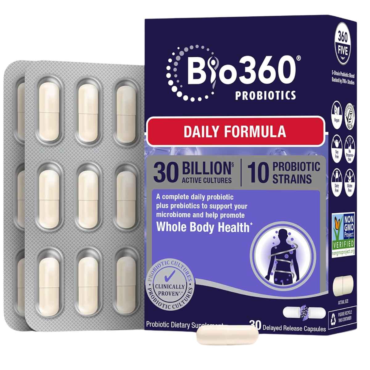 Bio360 Suplemento Probiótico Diario 30 Mil Millones CFU - 30 Cápsulas de Liberación Retardada - Haz Tu Pedido