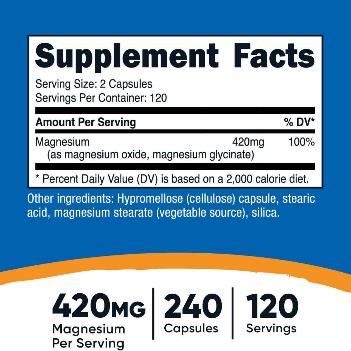 Nutricost Magnesio 420 mg - 240 Cápsulas - Tabla Nutricional - Haz Tu Pedido