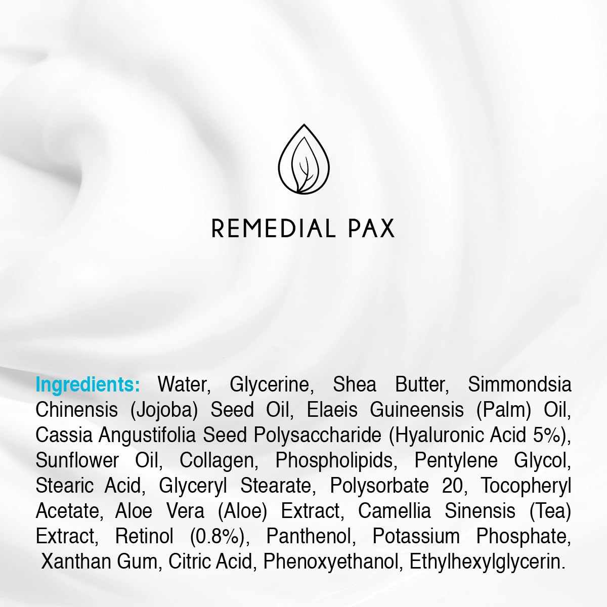 REMEDIAL PAX Crema Facial Con Retinol, Ácido Hialurónico Y Colágeno - 55 ml - Tabla Nutricional - Haz Tu Pedido