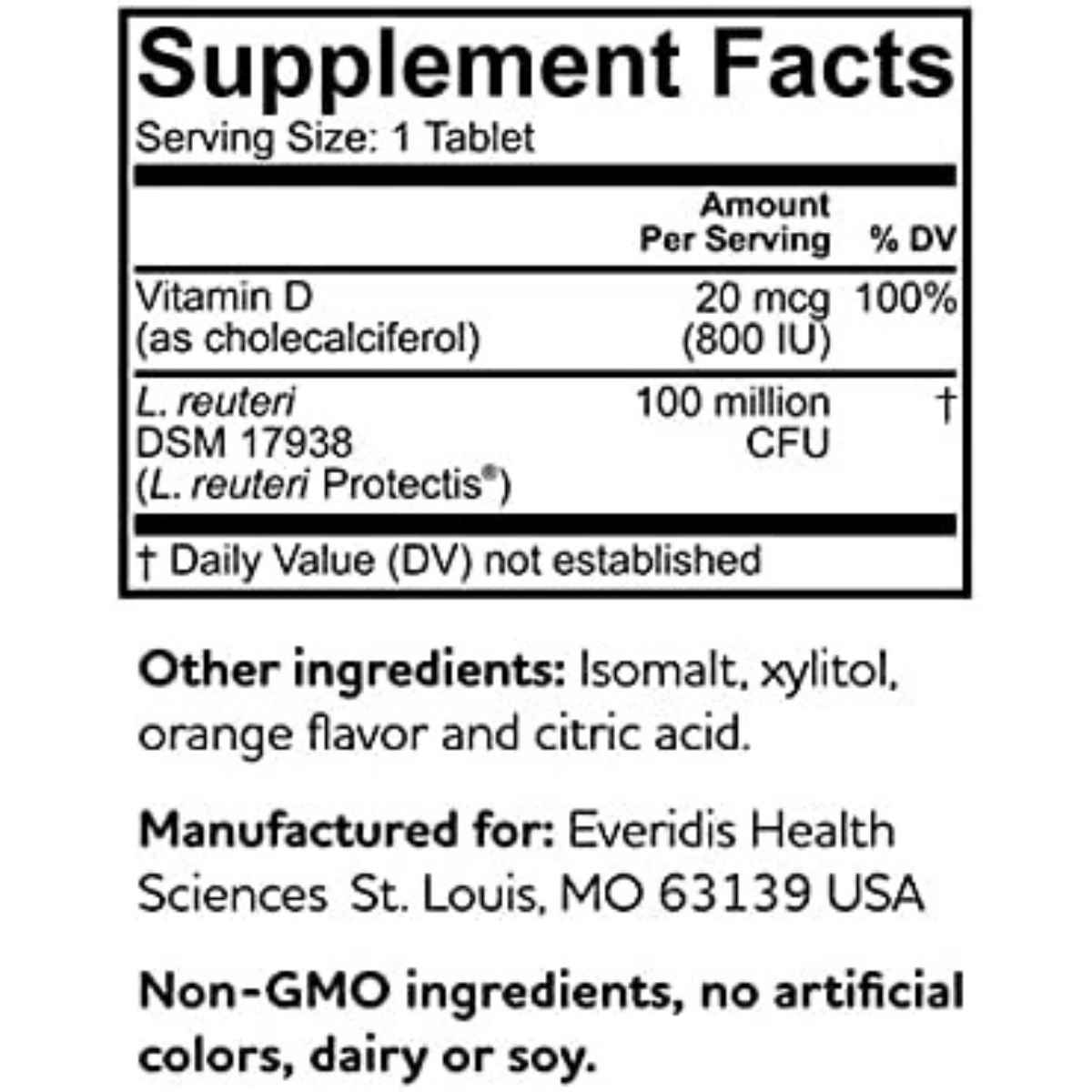BioGaia Probiótico Con Vitamina D Para Niños - Sabor Naranja - 60 Tabletas Masticable - Tabla Nutricional - Haz Tu Pedido