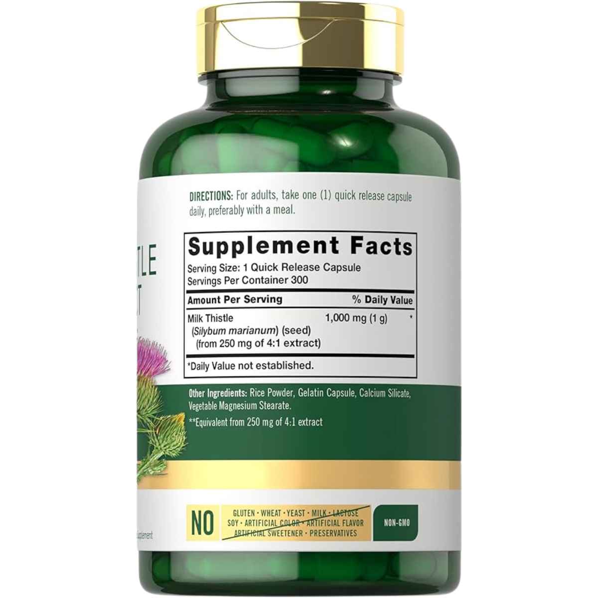 Milk Thistle Extract 1000 mg - 300 Cápsulas de Liberación Rápida - Tabla Nutricional - Haz Tu Pedido