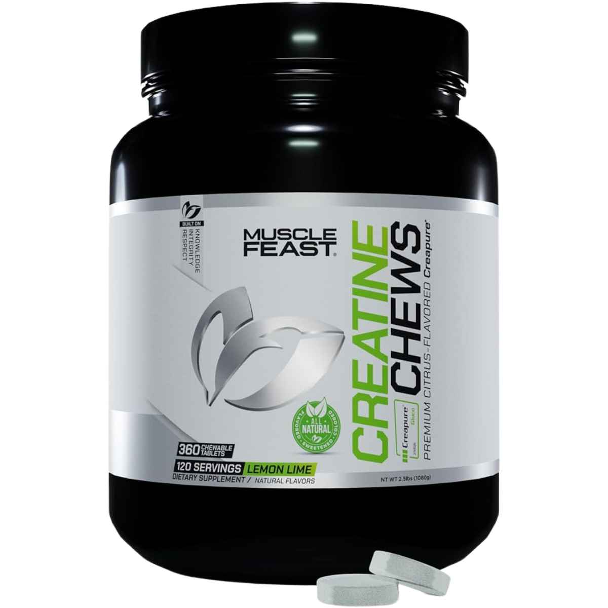 Muscle Feast Monohidrato de Creatina - Sabor Lima Limón - 360 Tabletas Masticable - Haz Tu Pedido