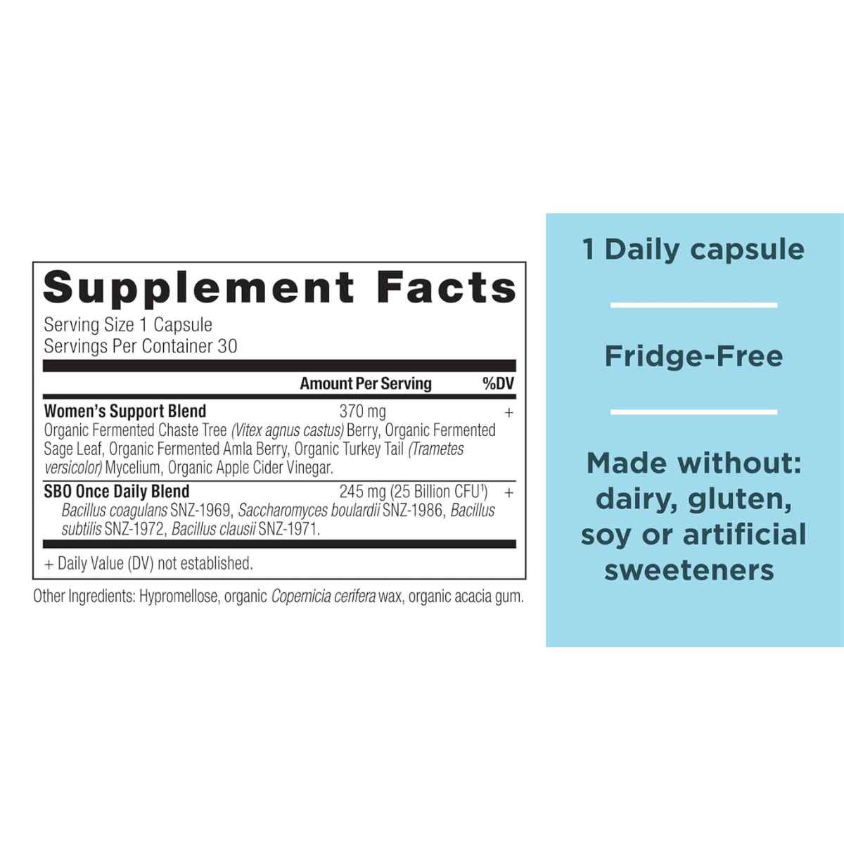 Ancient Nutrition Probióticos SBO Diarios para Mujeres: Apoyo Digestivo - 30 Cápsulas - Tabla Nutricional - Haz Tu Pedido