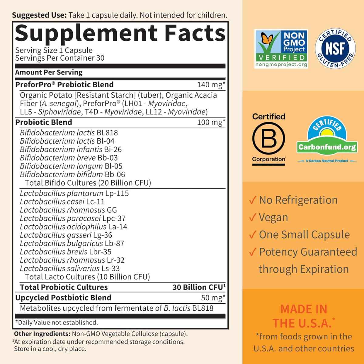 Garden of Life Dr. Formulated Probióticos 30 Mil Millones CFU - 30 Mini Cápsulas Vegetarianas - Tabla Nutricional - Haz Tu Pedido