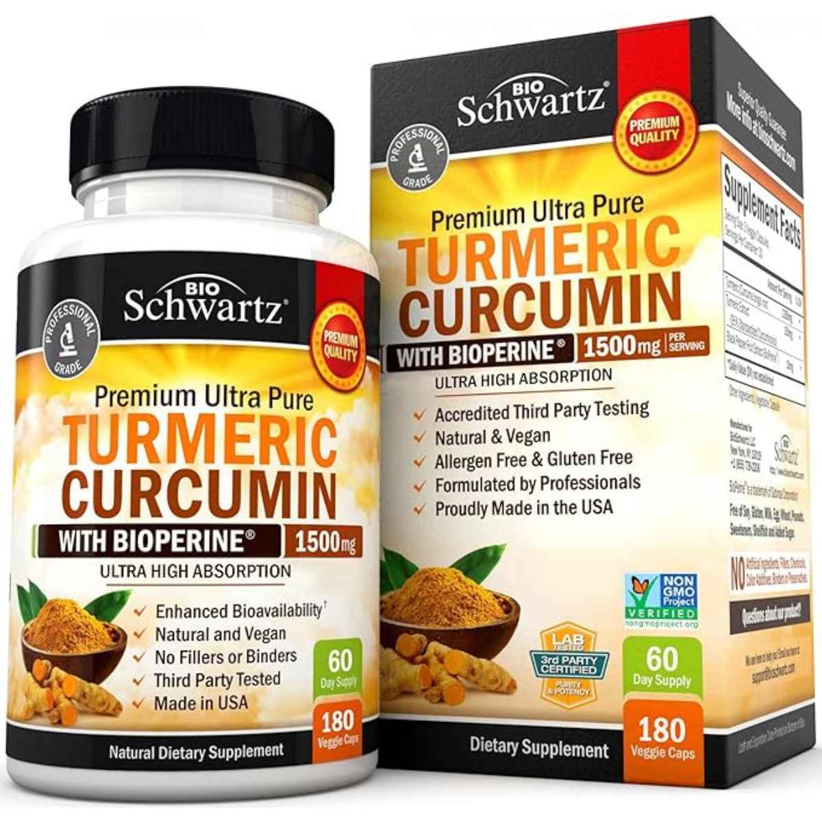 BioSchwartz Cúrcuma Curcumina y Bioperine 1500 mg - 180 Cápsulas Vegetales - Haz Tu Pedido