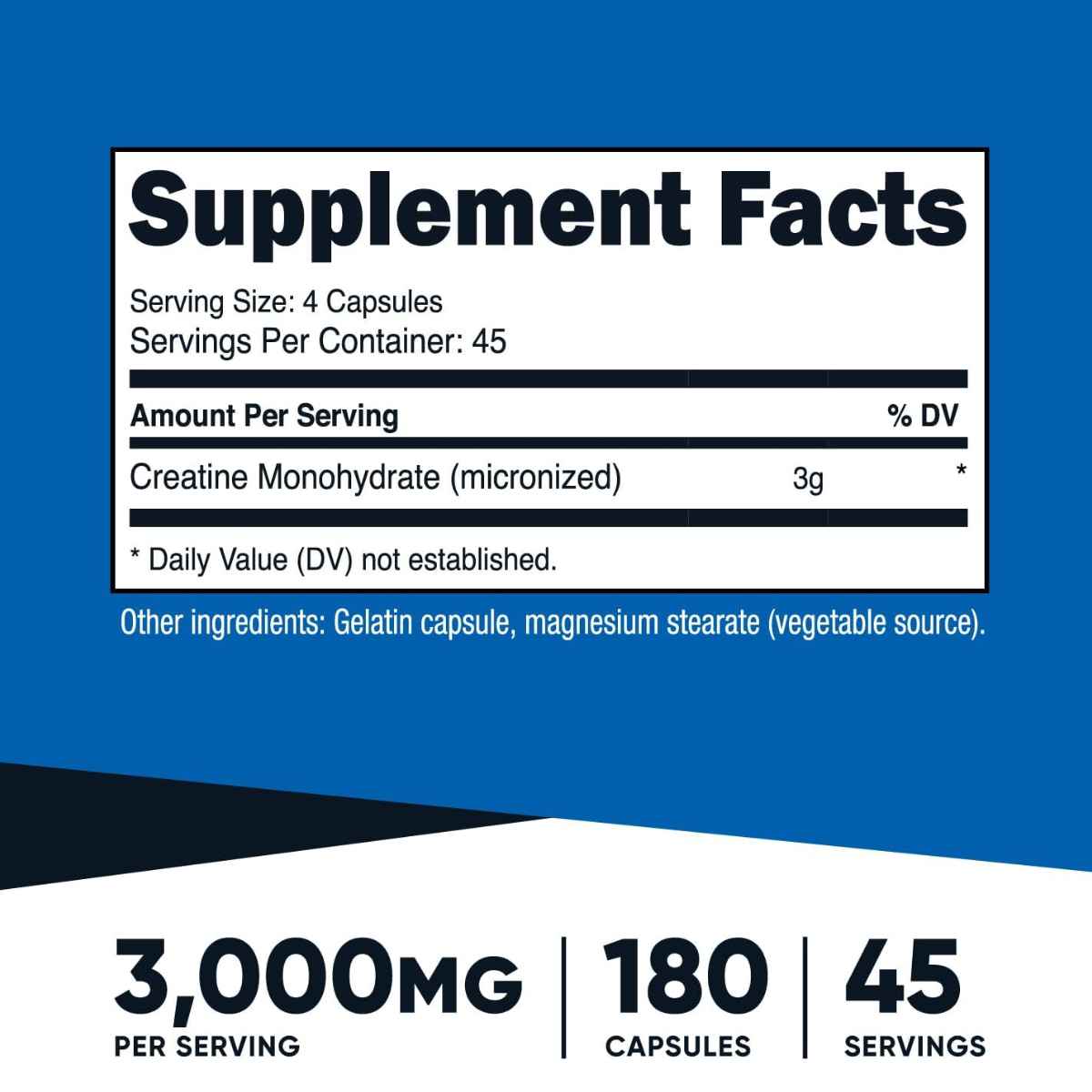 Nutricost Monohidrato de Creatina 3000 mg - 180 Cápsulas - Tabla Nutricional - Haz Tu Pedido