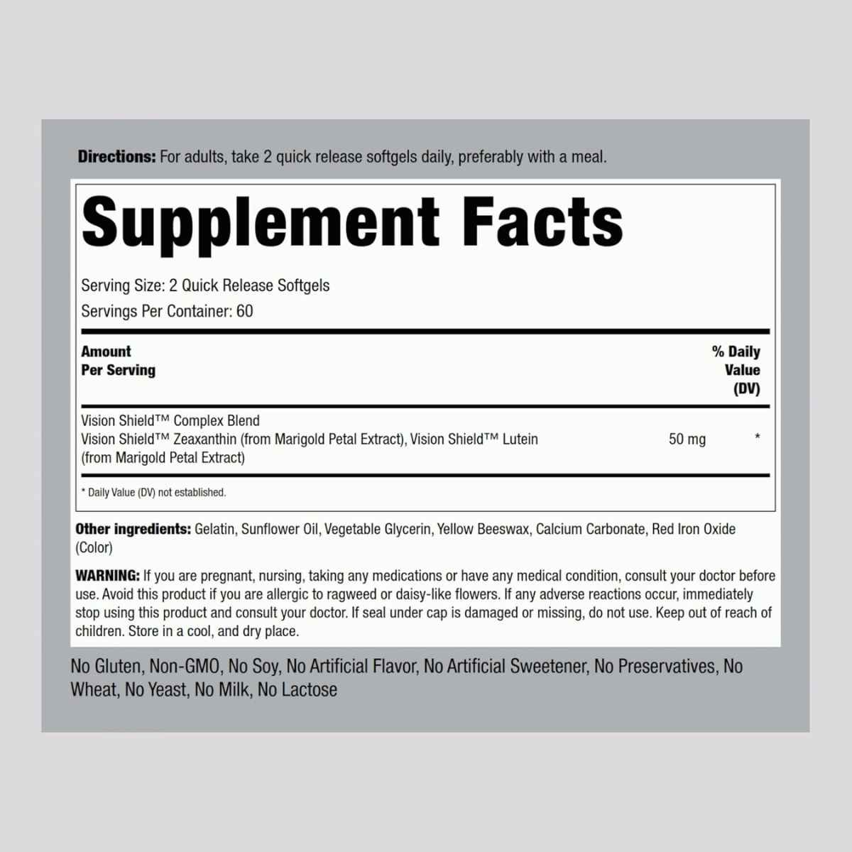Piping Rock Zeaxantina y Luteína para la Salud Visual 50 mg - 120 Cápsulas Blandas - Tabla Nutricional - Haz Tu Pedido