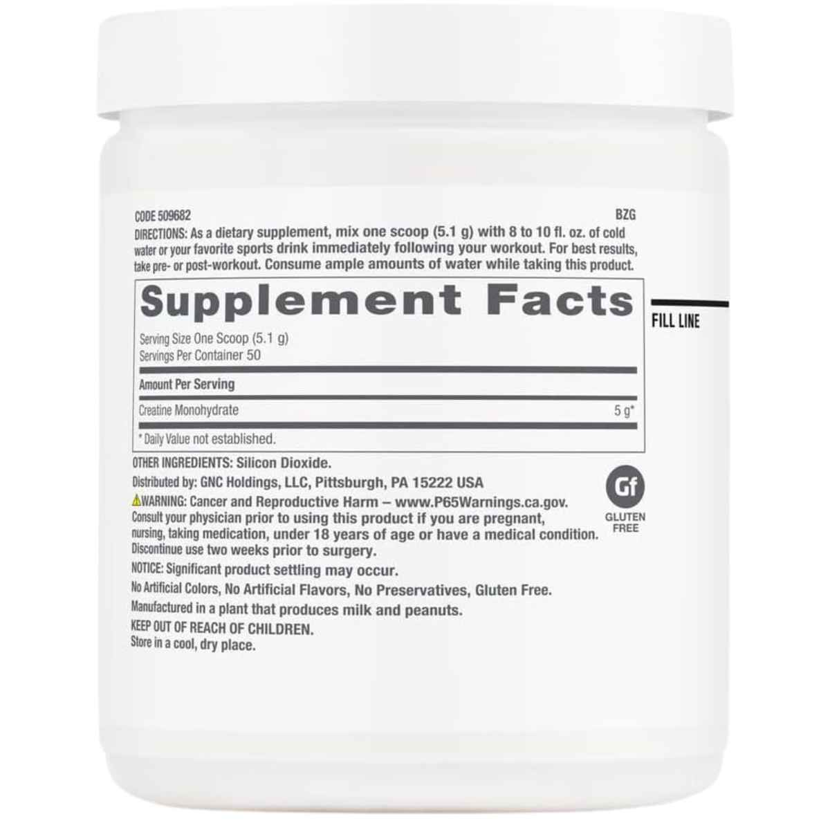 GNC Monohidrato de Creatina Rendimiento Profesional 5000 mg - 255 g - Tabla Nutricional - Haz Tu Pedido