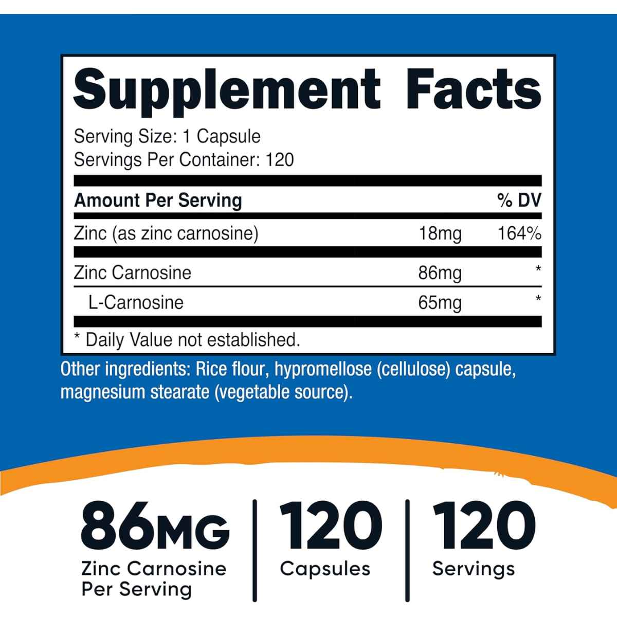 Nutricost - Zinc Carnosina (86 mg - 120 Cápsulas)