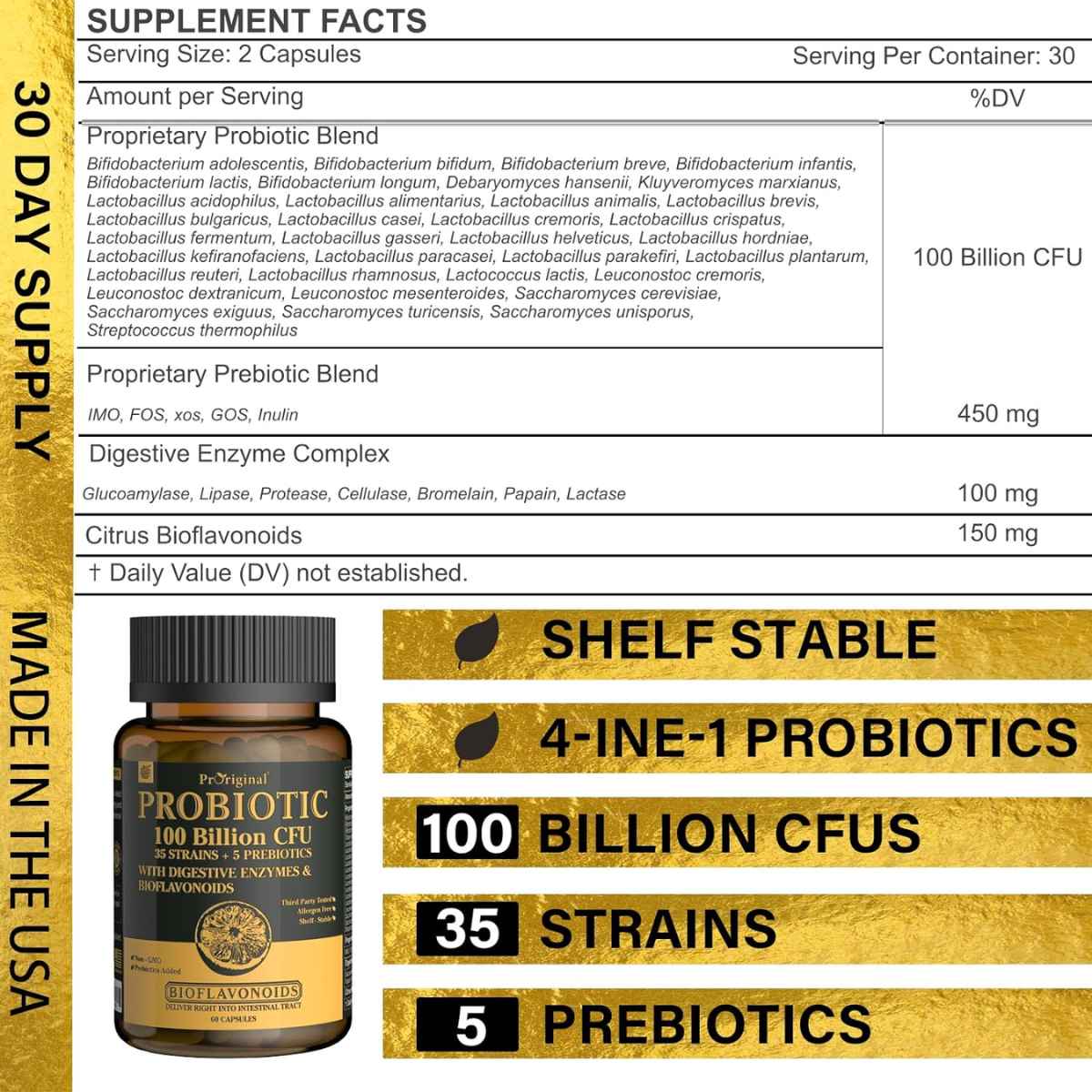 Proriginal Probioticos 100 Mil Millones CFU - 60 Cápsulas - Tabla Nutricional - Haz Tu Pedido