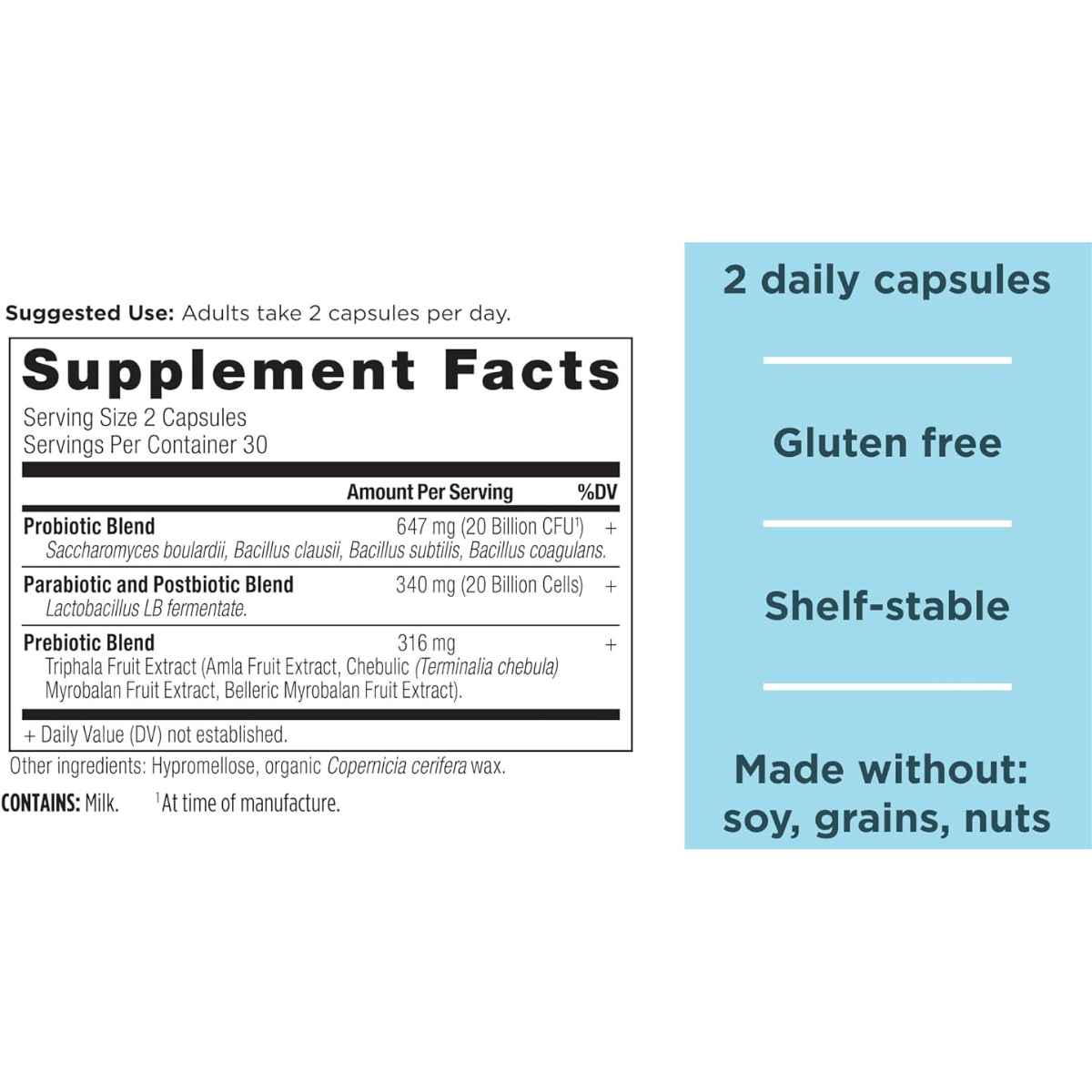 Ancient Nutrition Probióticos SBO Triple Acción para Salud Digestiva e Intestinal - 60 Cápsulas - Tabla Nutricional - Haz Tu Pedido
