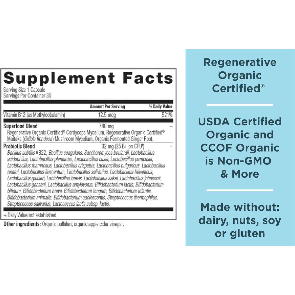 Ancient Nutrition Probióticos Uso Diario - 30 Cápsulas - Tabla Nutricional - Haz Tu Pedido