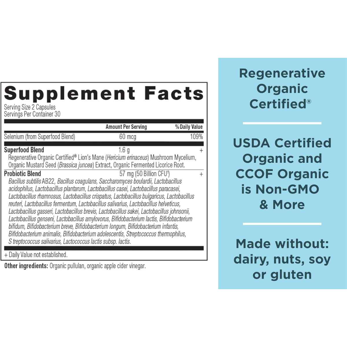 Ancient Nutrition Probióticos para Recuperación Intestinal - 60 Cápsulas - Tabla Nutricional - Haz Tu Pedido