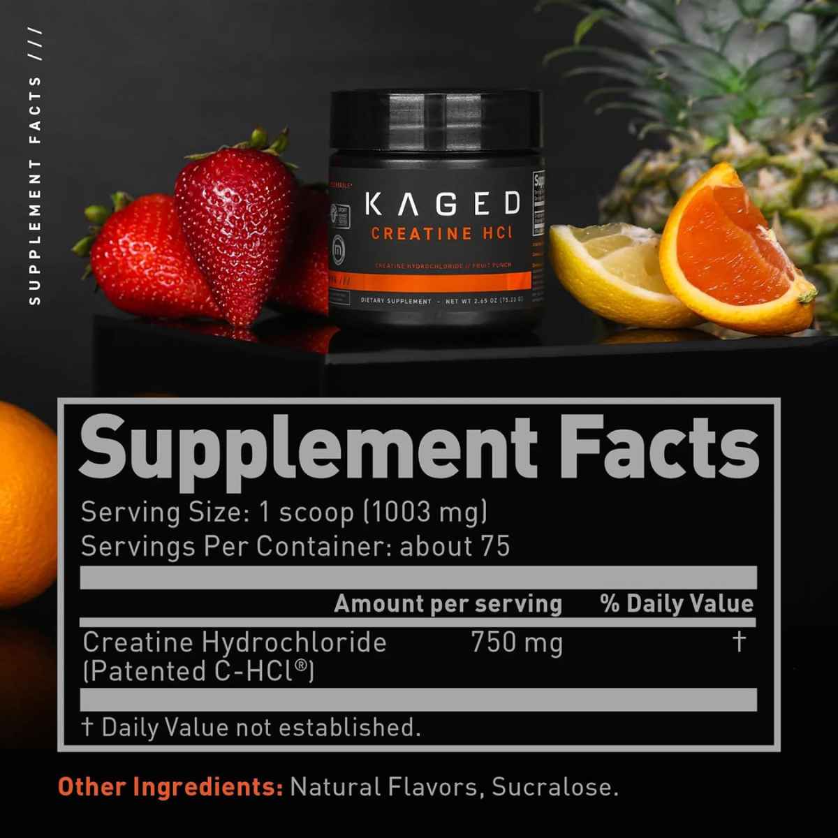 Kaged Creatina HCl - Sabor Ponche de Frutas - 75,23 g - Tabla Nutricional - Haz Tu Pedido