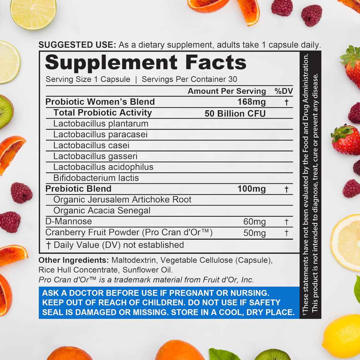 NutraBlast Probiótico para Mujeres 50 Mil Millones CFU - 30 Cápsulas - Tabla Nutricional - Haz Tu Pedido