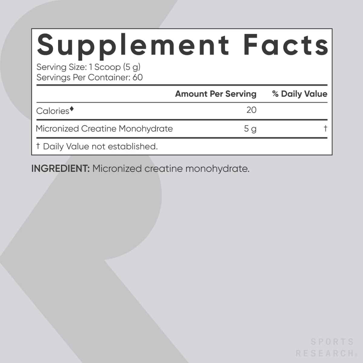 Sports Research Monohidrato de Creatina Micronizada - 300 g - Tabla Nutricional - Haz Tu Pedido