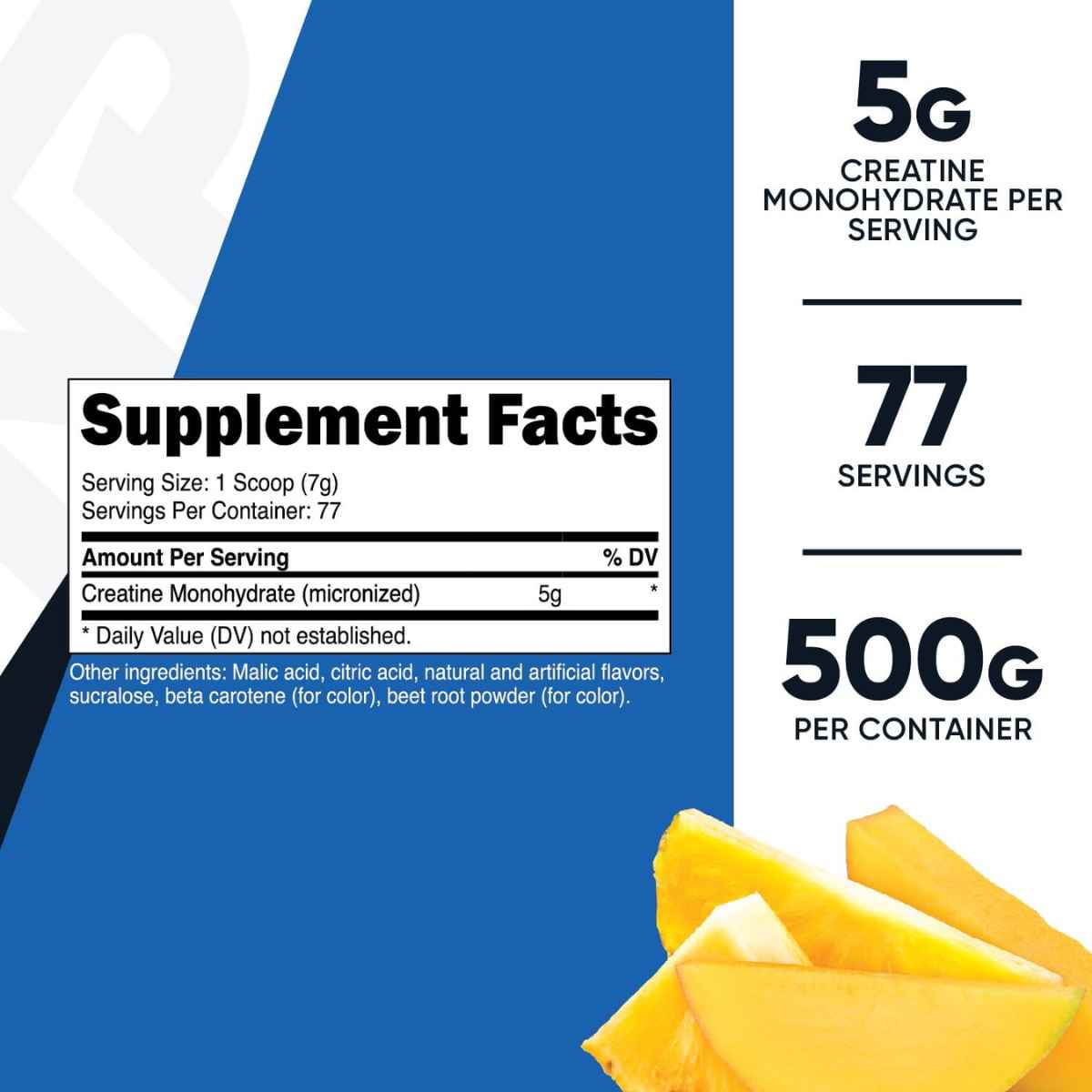 Nutricost Monohidrato de Creatina 5 g - Sabor piña y mango - 500 g - Tabla Nutricional - Haz Tu Pedido