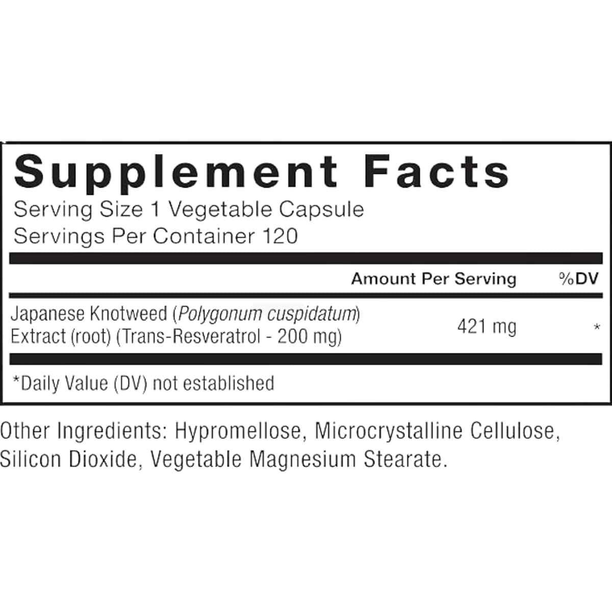 Force Factor Resveratrol 200 mg - 120 Cápsulas - Tabla Nutricional - Haz Tu Pedido