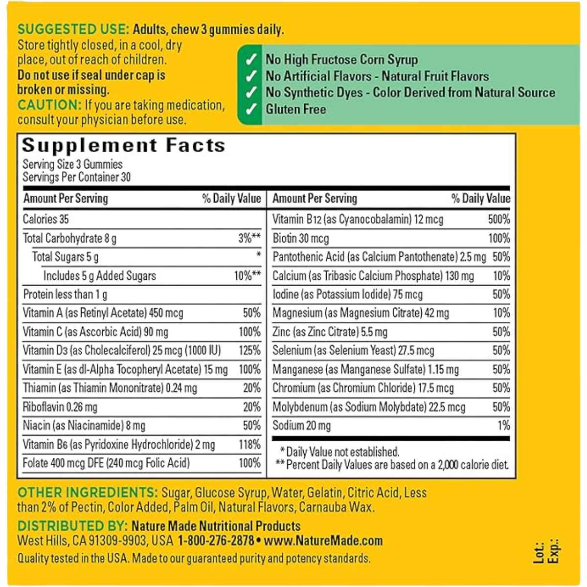 Nature Made Multivitamínico Para Adultos - Sabor Mezcla de Bayas - 90 Gomitas - Tabla Nutricional - Haz Tu Pedido