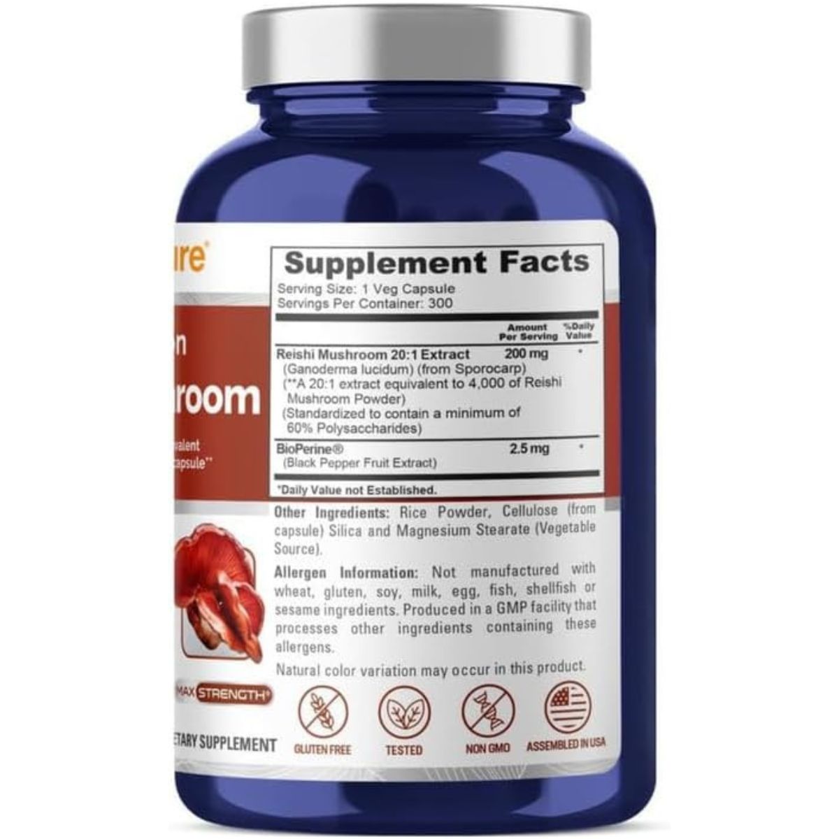 NusaPure Reishi Mushroom Extract - 300 Cápsulas Vegetales