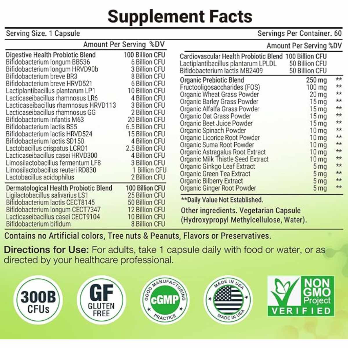 Tbivfller Probióticos y Prebióticos 300 Mil Millones CFU - 60 Cápsulas - Tabla Nutricional - Haz Tu Pedido