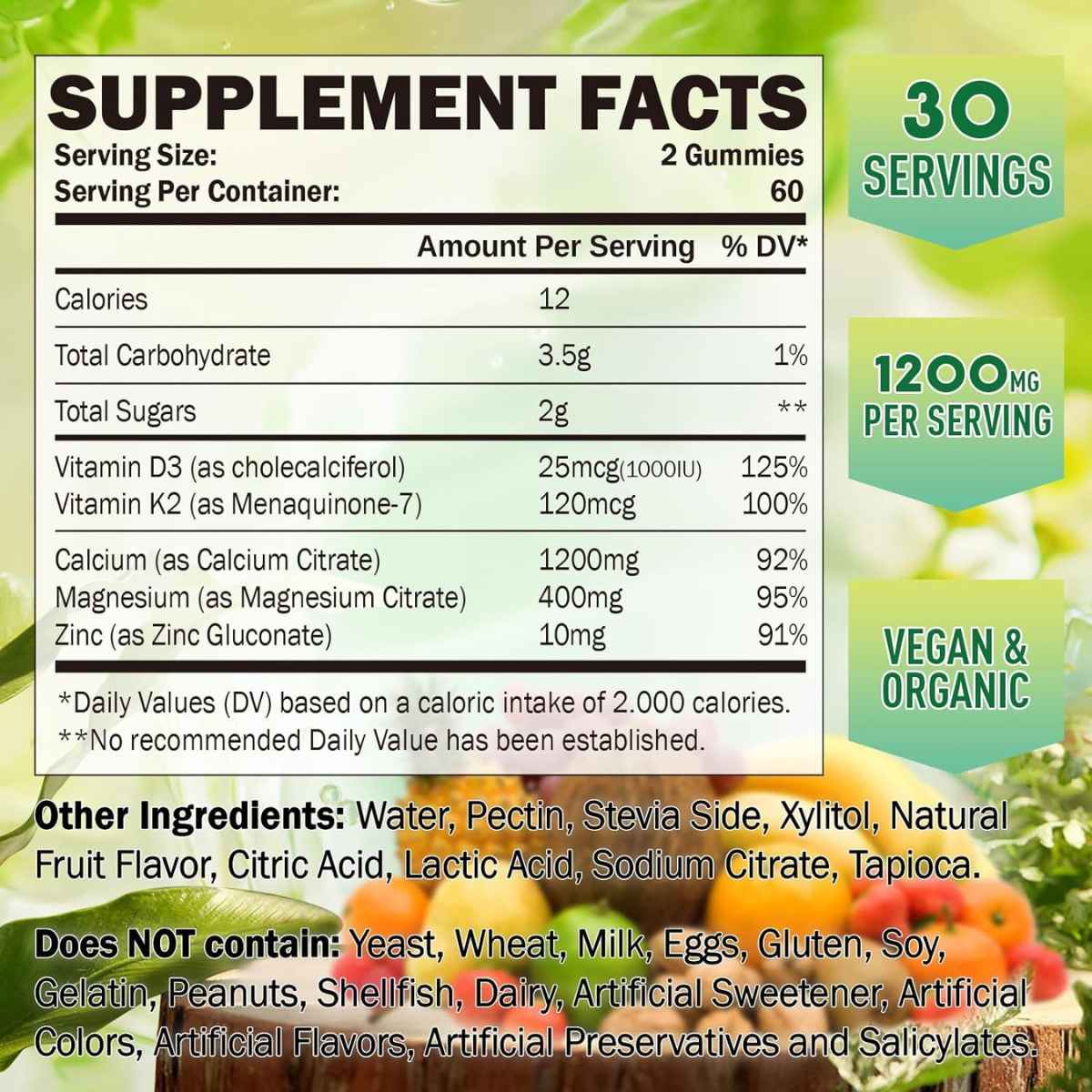 GREABBY Citrato de Calcio 1200 mg - 60 Gomitas - Tabla Nutricional - Haz Tu Pedido