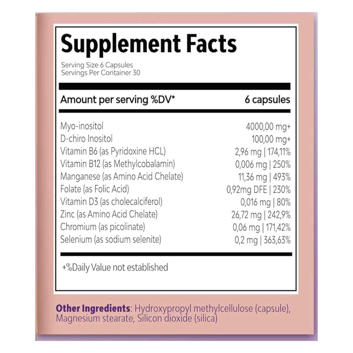 QSTA Inositol 9 en 1 para Equilibrio Hormonal 4100 mg - 180 Cápsulas Veganas - Tabla Nutricional - Haz Tu Pedido