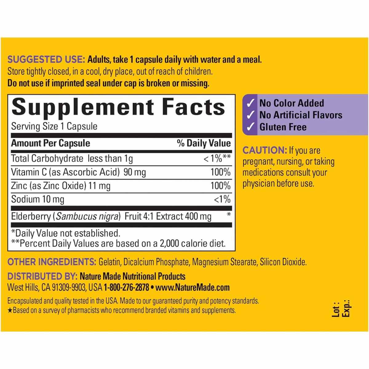 Nature Made: Combinación Potente de Saúco y Vitamina C - 400 mg - Envase de 60 Cápsulas