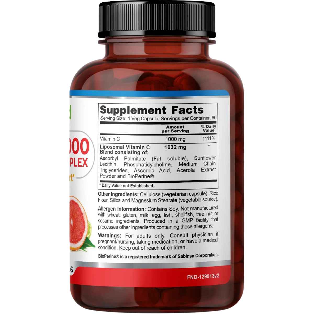 Fineland Complejo Ultra C 1000 mg - 60 Cápsulas Veganas - Tabla Nutricional - Haz Tu Pedido