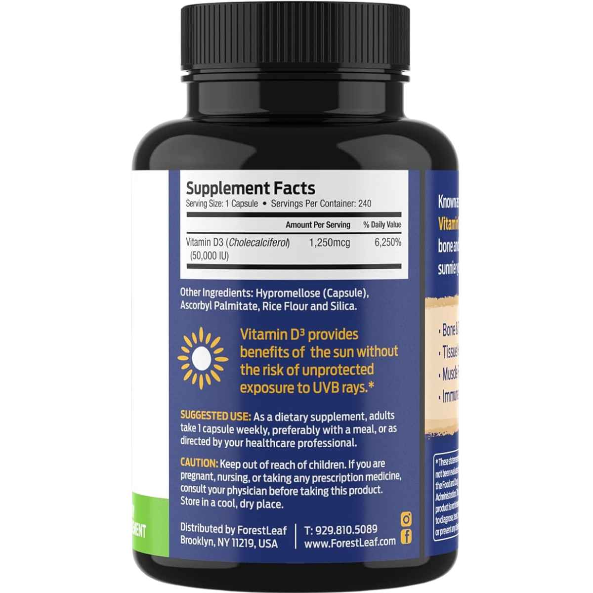 ForestLeaf Vitamin D3 50,000 IU - 240 Cápsulas De Origen Vegetal - Haz Tu Pedido