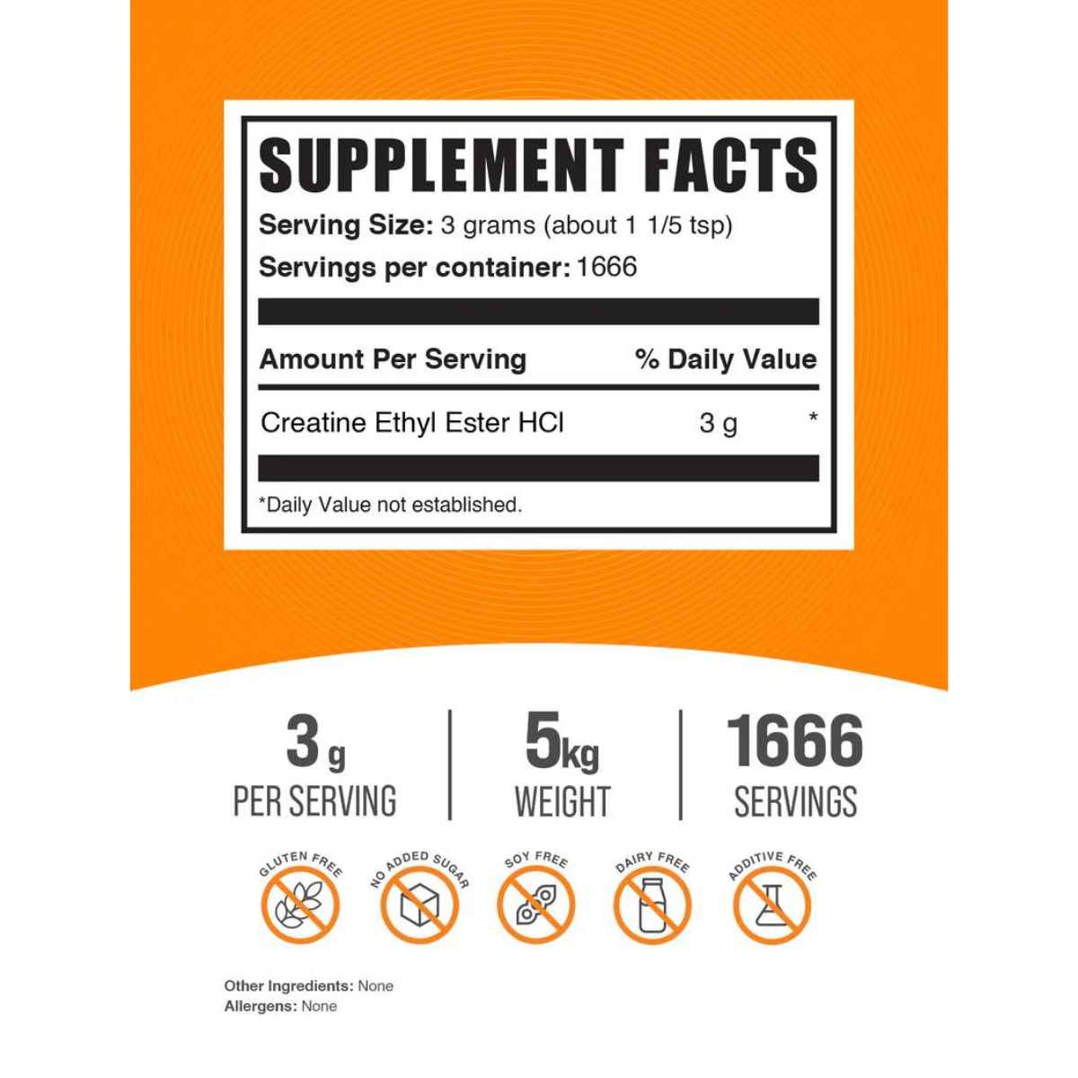 BulkSupplements.com Éster etílico de creatina HCl - 5000 g - Tabla Nutricional - Haz Tu Pedido