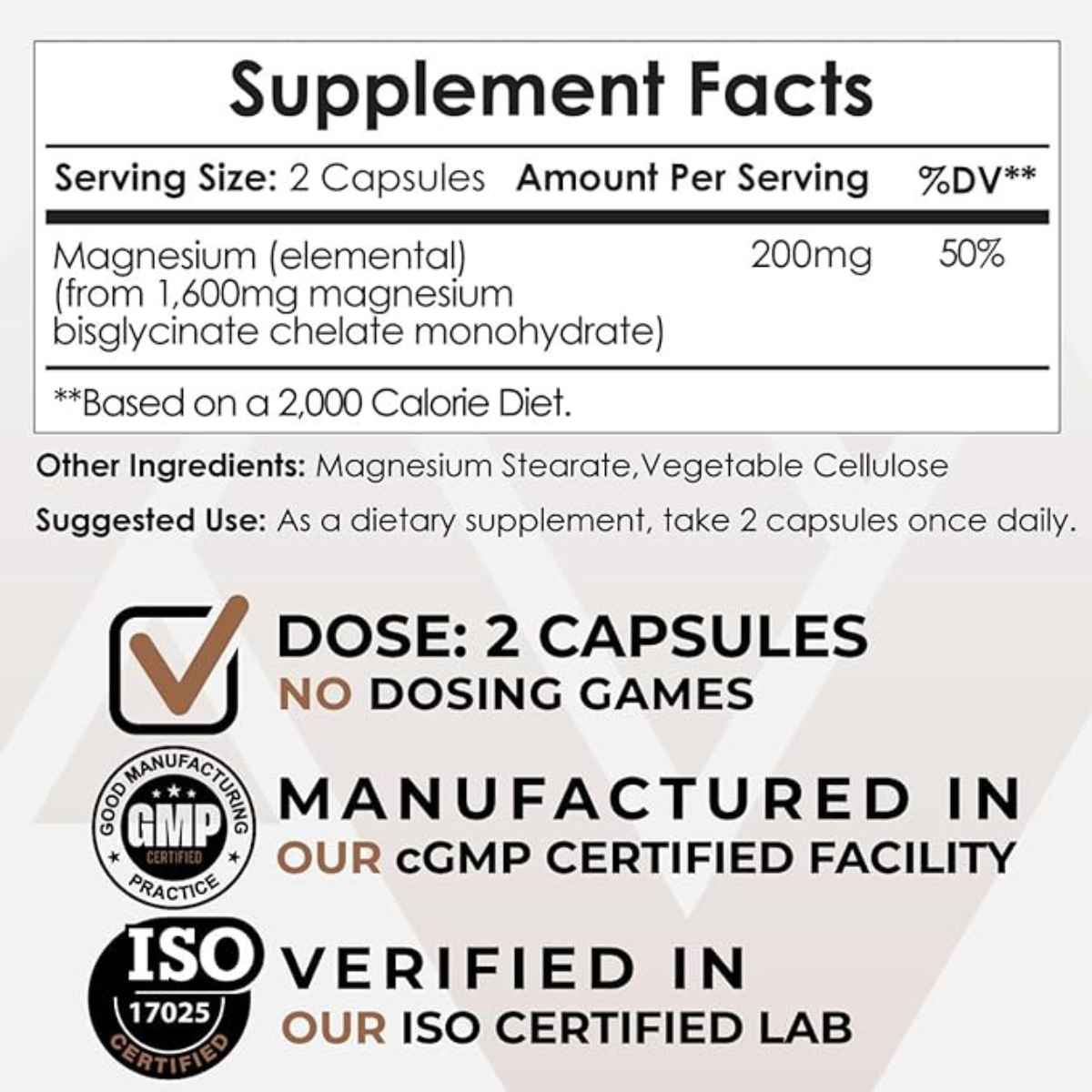 Nootropics Depot Glicinato de Magnesio 800 mg - 180 Cápsulas - Tabla Nutricional - Haz Tu Pedido
