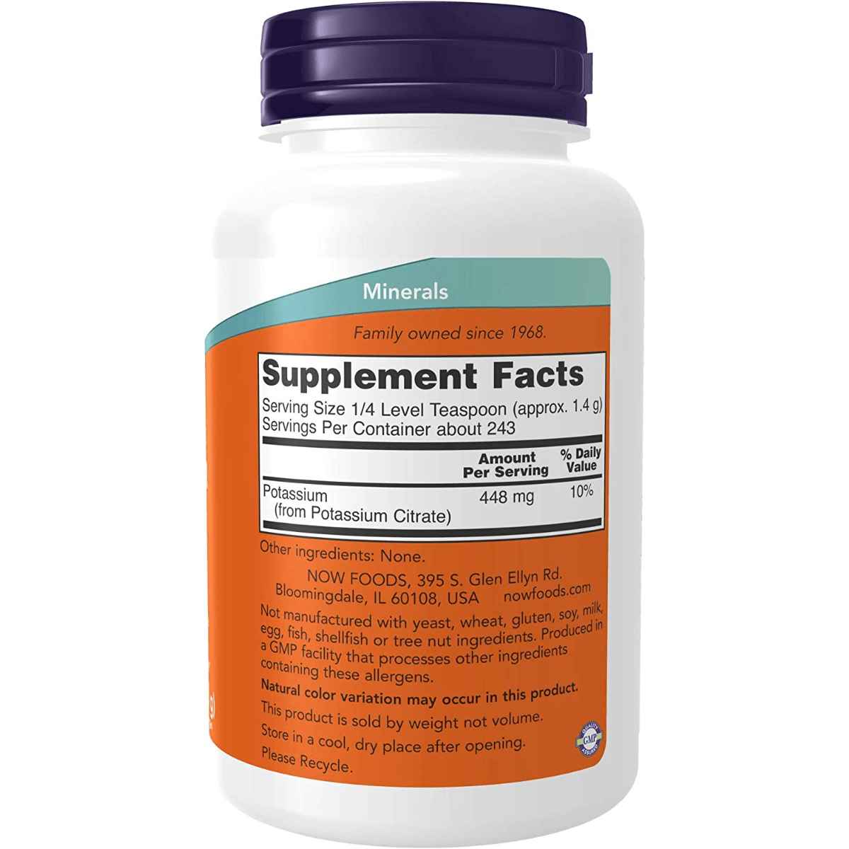 NOW Foods Citrato de Potasio - 340 g - Tabla Nutricional - Haz Tu Pedido