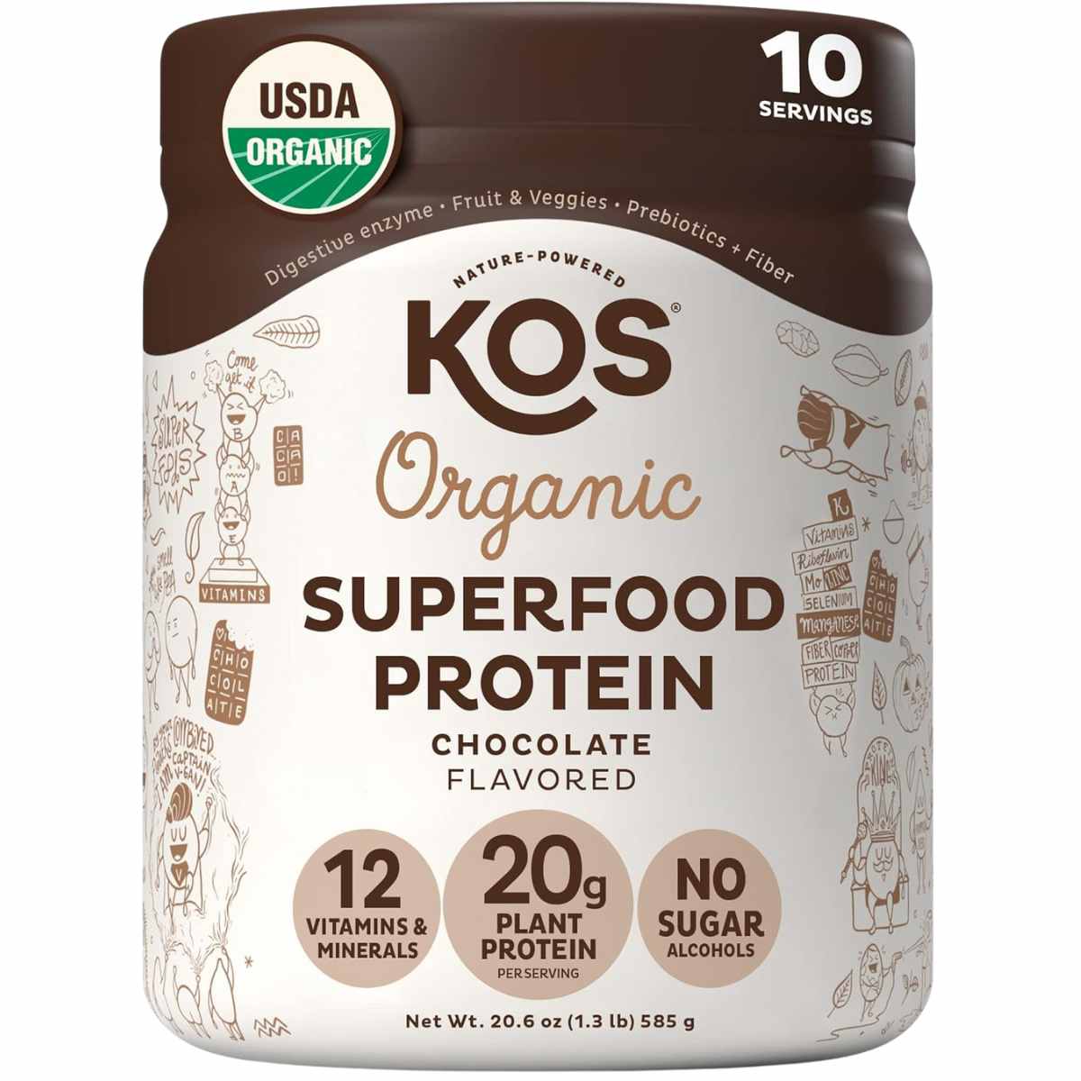KOS Proteína de superalimento orgánico 20 g - Sabor Chocolate - 585 g - Haz Tu Pedido