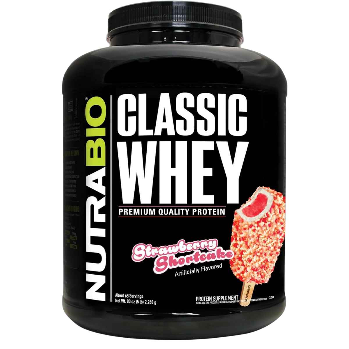 NutraBio Proteína de Suero Clásica - Sabor Pastel de Fresas - 5 polvo - Haz Tu Pedido