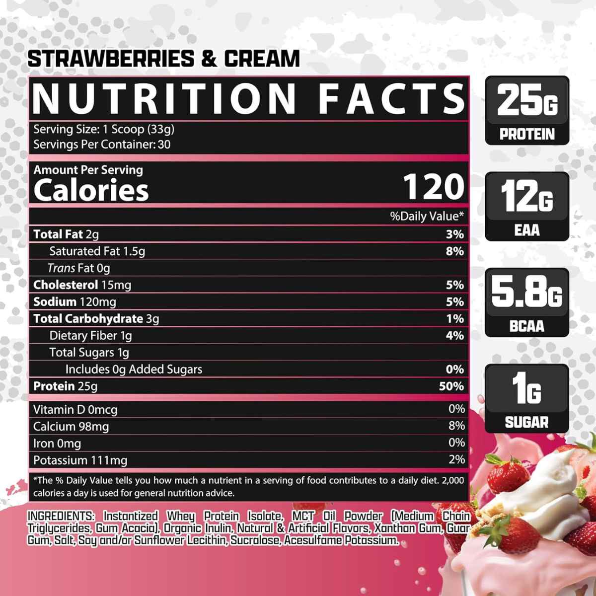 Nutrex Research Isofit Aislado de Proteína de Suero 25 g - Sabor Crema de Fresa - 978 g - Tabla Nutricional - Haz Tu Pedido