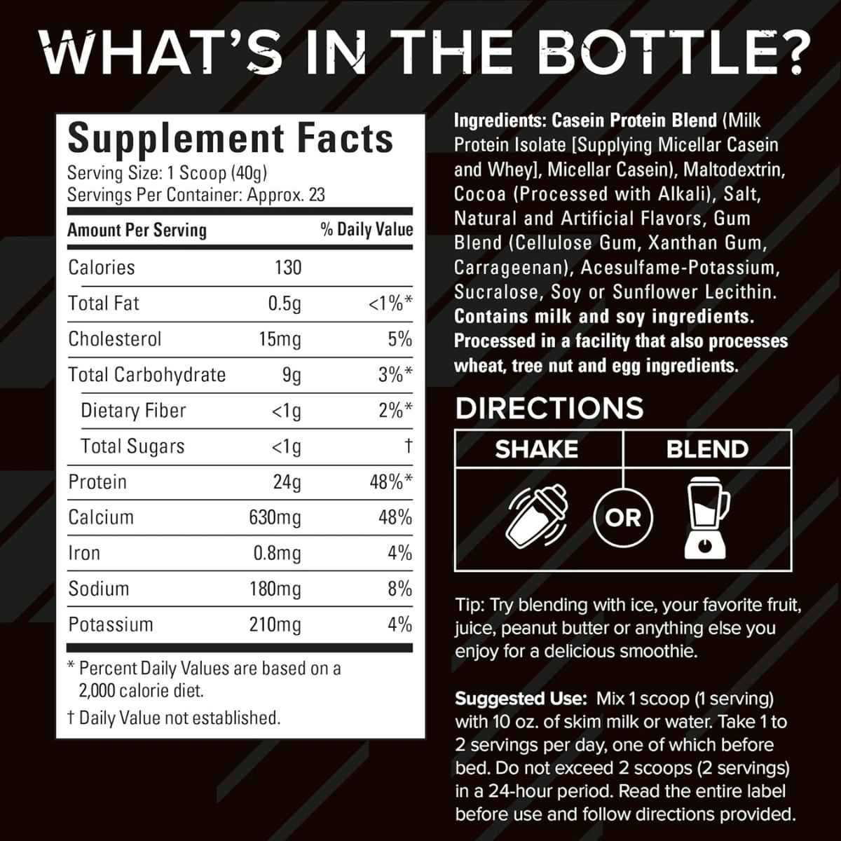 Six Star Proteína de Caseína 24 g - Sabor Triple Chocolate - 907 g - Tabla Nutricional - Haz Tu Pedido