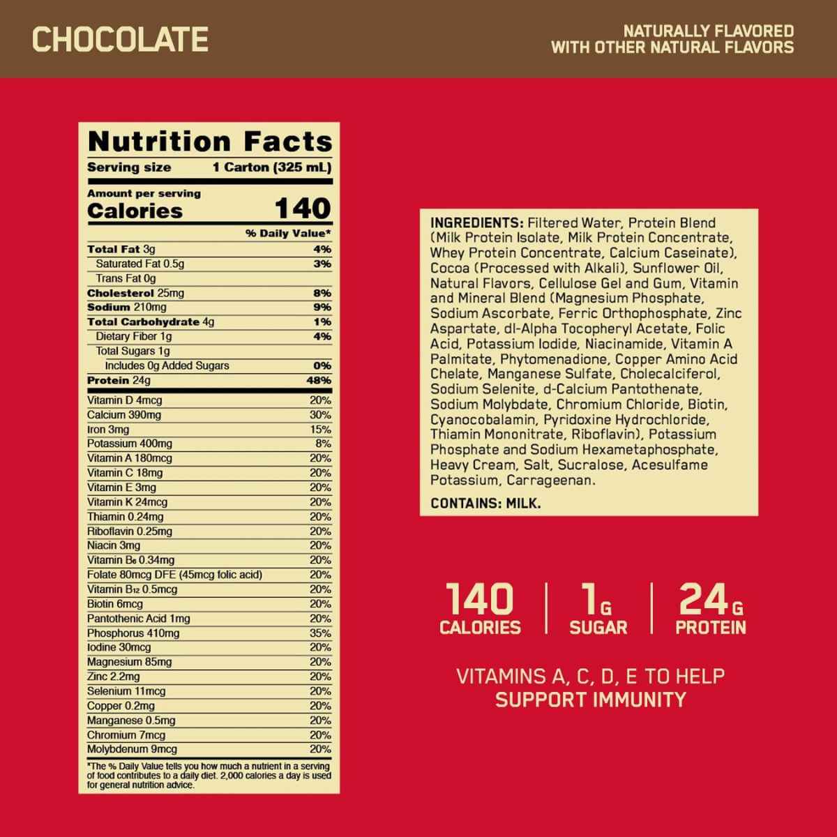 Optimum Nutrition Batido de proteína Gold Standard 24 g - 325 ml - Tabla Nutricional - Haz Tu Pedido