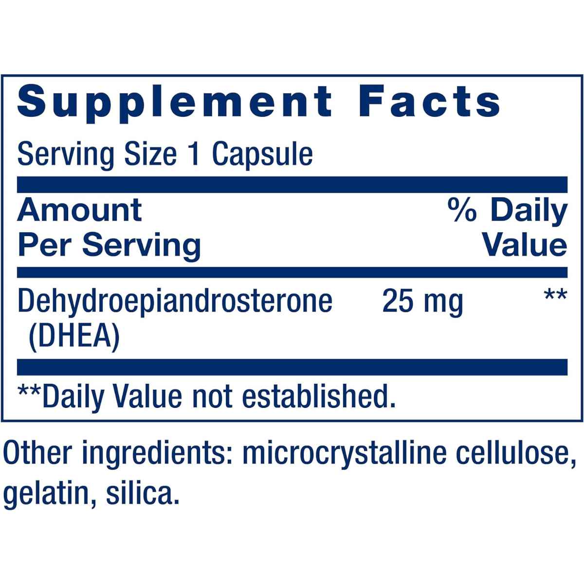 Life Extension DHEA 25 mg - 100 Cápsulas - Tabla Nutricional - Haz Tu Pedido