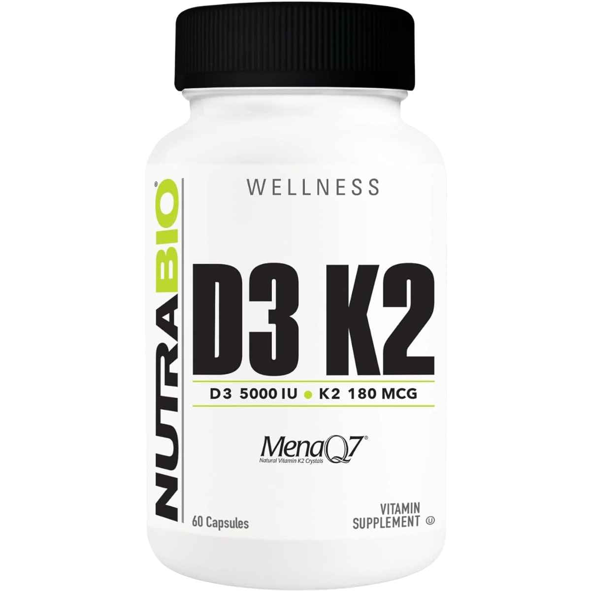 NutraBio Vitamina D3 con K2 5000 IU - 60 Cápsulas Vegetales