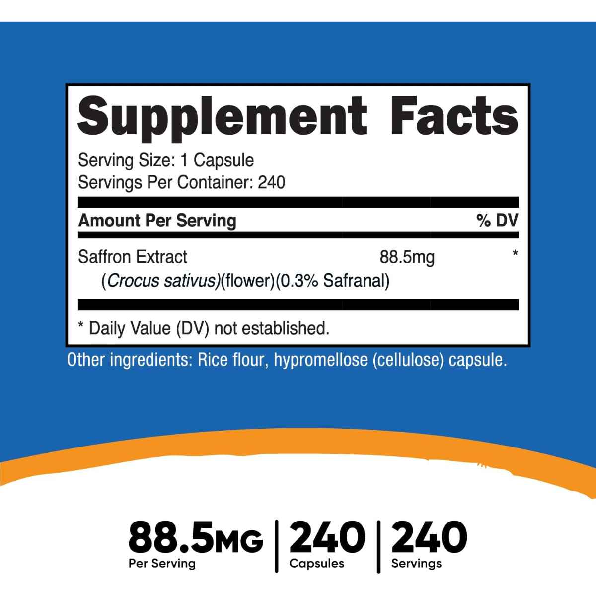 Nutricost Extracto de Azafrán 885 mg - 240 Cápsulas - Tabla Nutricional - Haz Tu Pedido