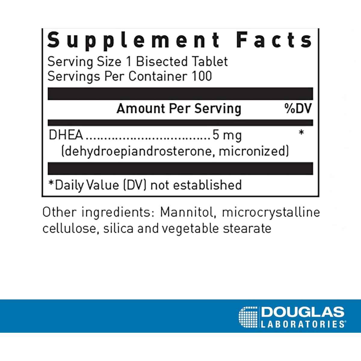 Douglas Laboratories DHEA 5 mg - 100 Tabletas - Tabla Nutricional - Haz Tu Pedido