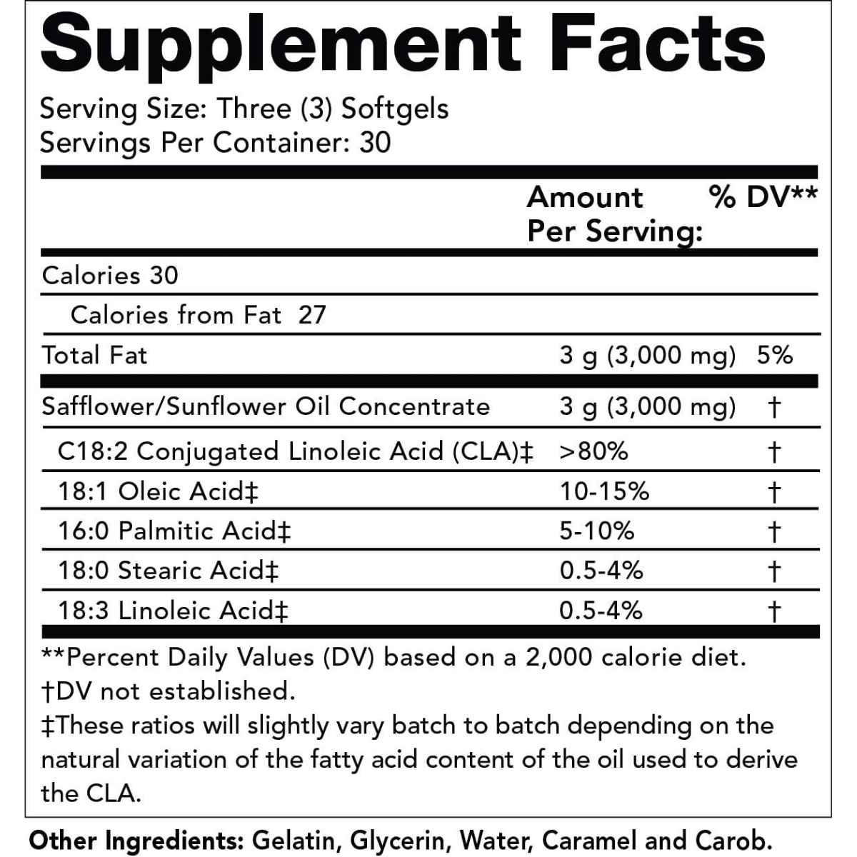 Olympian Labs CLA 3000 mg - 90 Cápsulas Blandas - Tabla Nutricional - Haz Tu Pedido