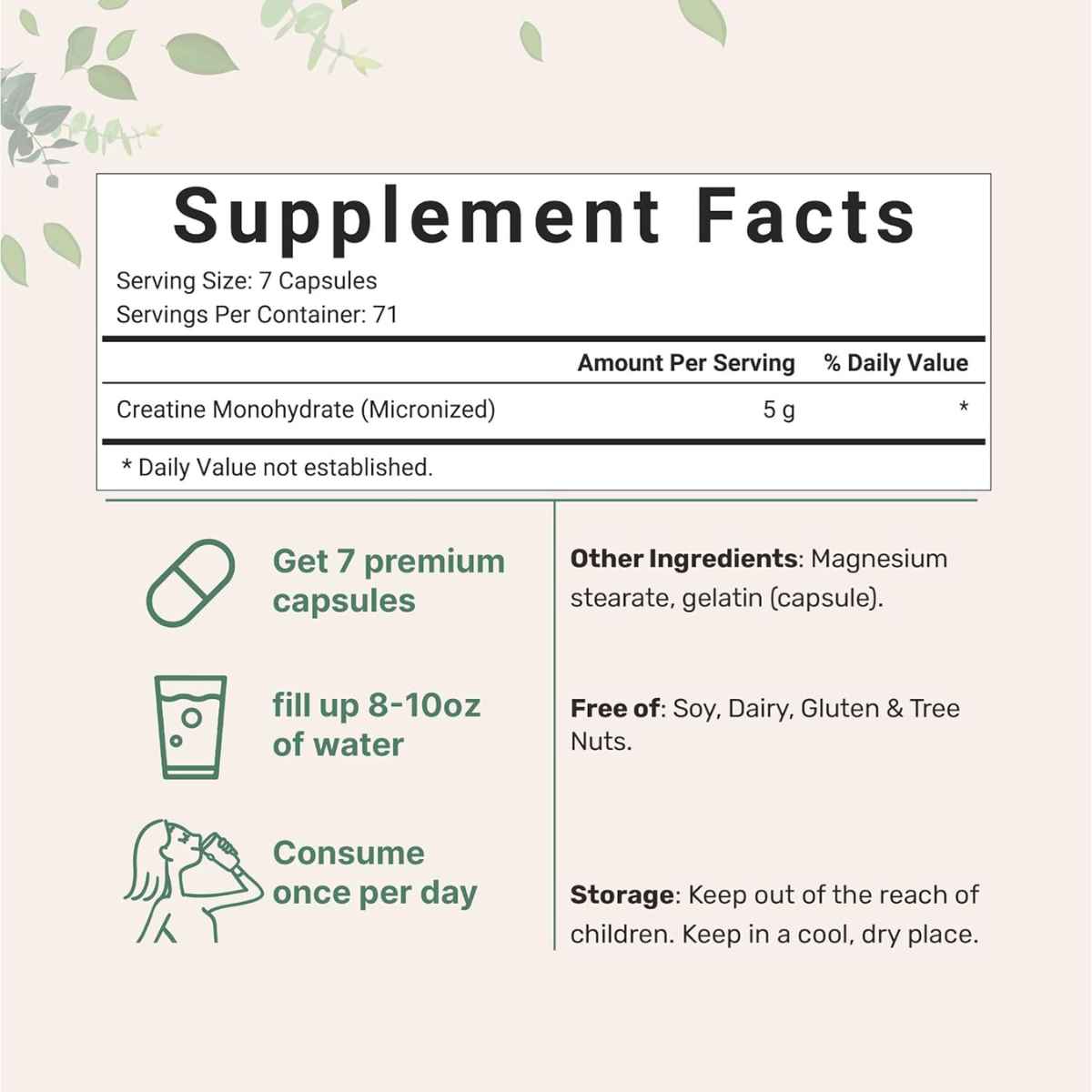 Micro Ingredients Creatina Monohidratada 5000 mg - 500 Cápsulas - Tabla Nutricional - Haz Tu Pedido